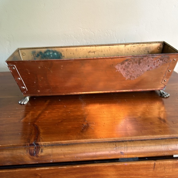 Antique Copper Brass Lion Head Handles PLANTER Trough Claw Feet 16”x 5 3/4” x 4” - Picture 6 of 10